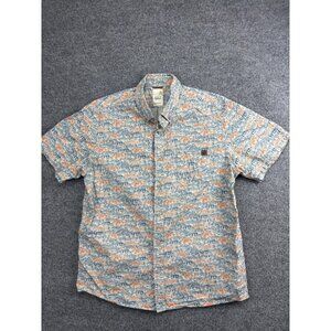 Solaris Outdoors Shirt Mens Large Blue Orange Fish Print Button Down Cotton